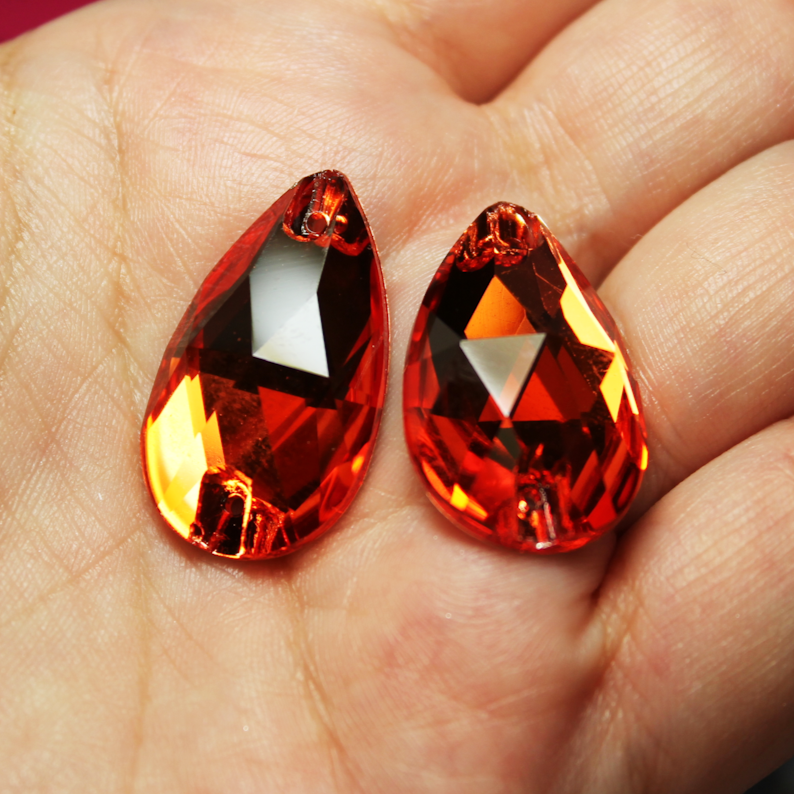 17x28mm (1 pr) Hyacinth (Orange) Glass Teardrop Rhinestone - C151