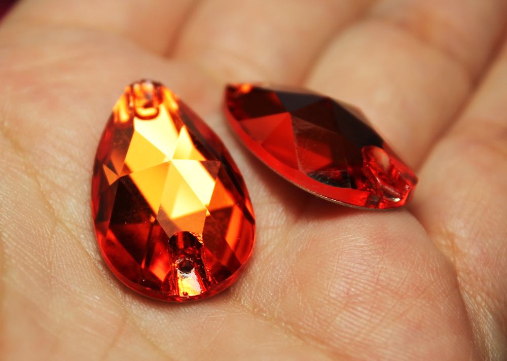 17x28mm (1 pr) Hyacinth (Orange) Glass Teardrop Rhinestone - C151