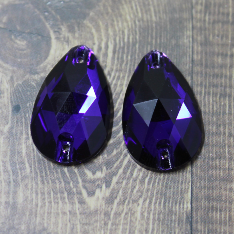 17x28mm (1 pr) Purple Velvet Glass Teardrop Rhinestone - C146