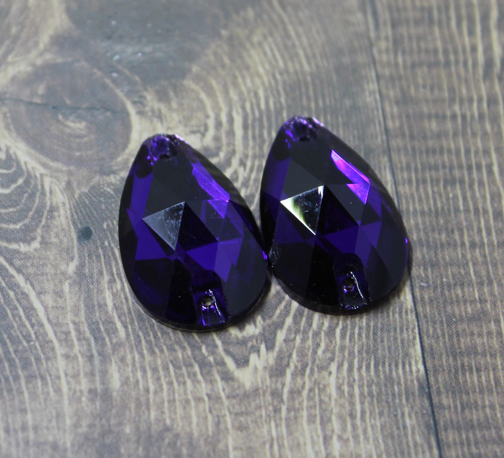 17x28mm (1 pr) Purple Velvet Glass Teardrop Rhinestone - C146