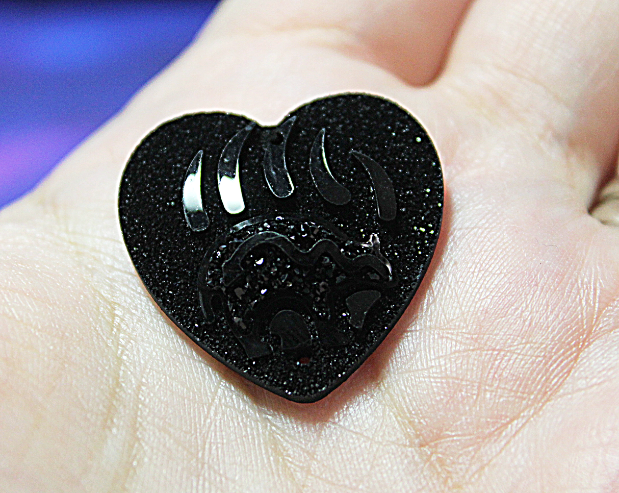 Black Bear Paw heartline Heart Resin sew on Gems - S175