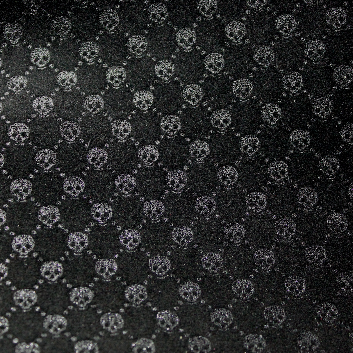 Faux Leather Sheet - Glitter Flocked Velvet Black on Black Skull - 120
