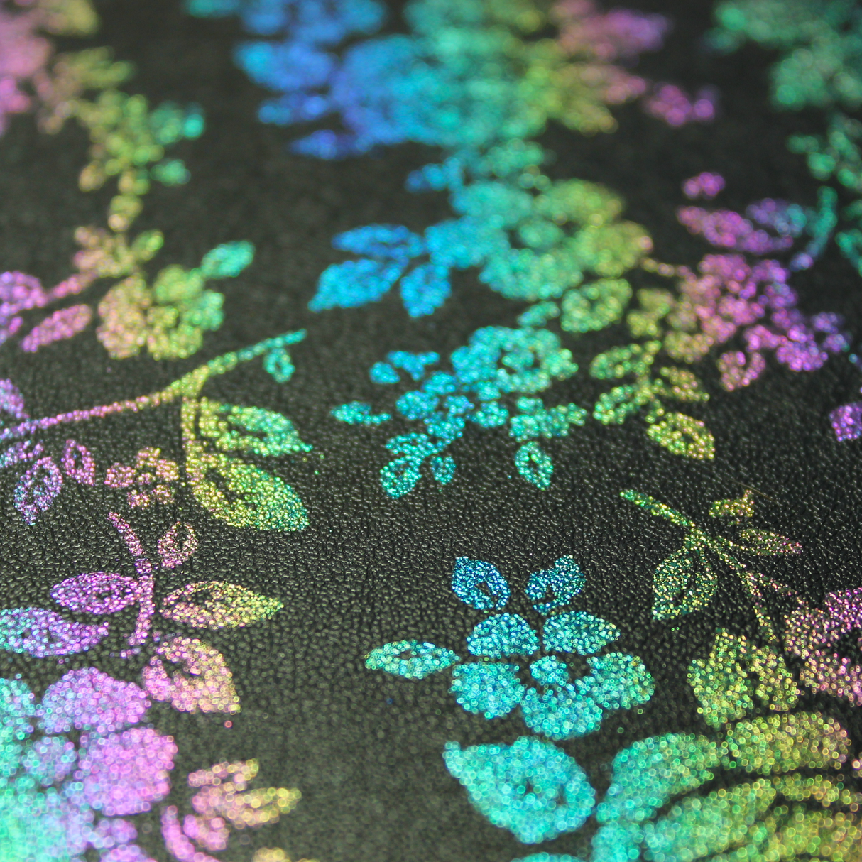 Faux Leather Sheet - Smooth Glitter Floral Black - 142
