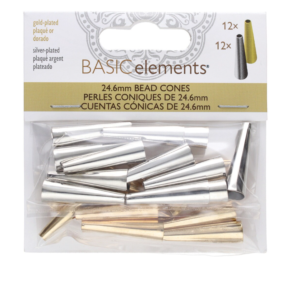 Metal Cones 24.6MM - 12 Silver, 12 Gold. - SC1