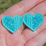 1" Turquoise Thunder-Heart Glitter Cabochons - S71