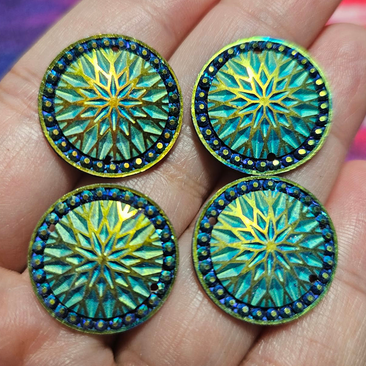 2 pair - 20mm Round Dark Blue Starblanket Resin AB Flatback Sew-On  - S206