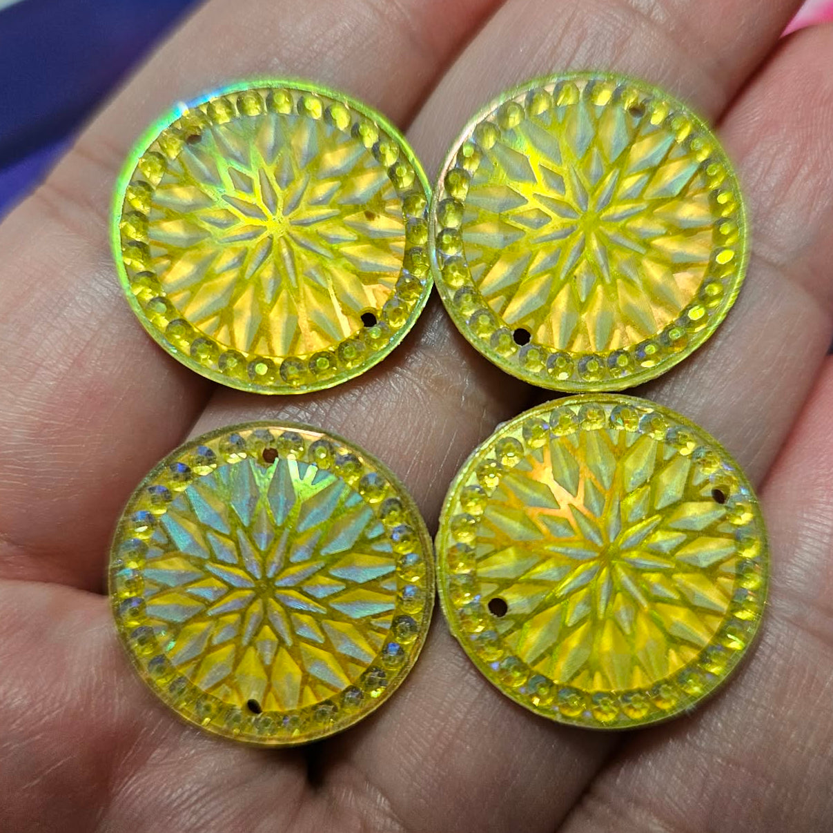 2 pair - 20mm Round Yellow Starblanket Resin AB Flatback Sew-On  - S208