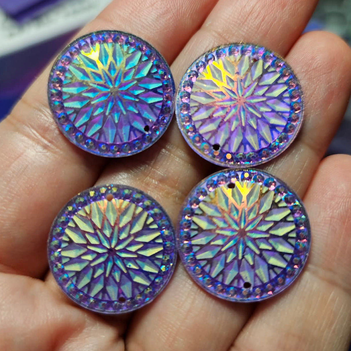 2 pair - 20mm Round Purple Starblanket Resin AB Flatback Sew-On  - S204