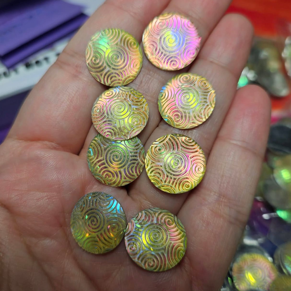 4 pair - 16mm Clear Swirl Resin AB Flatback Cabochon - S203