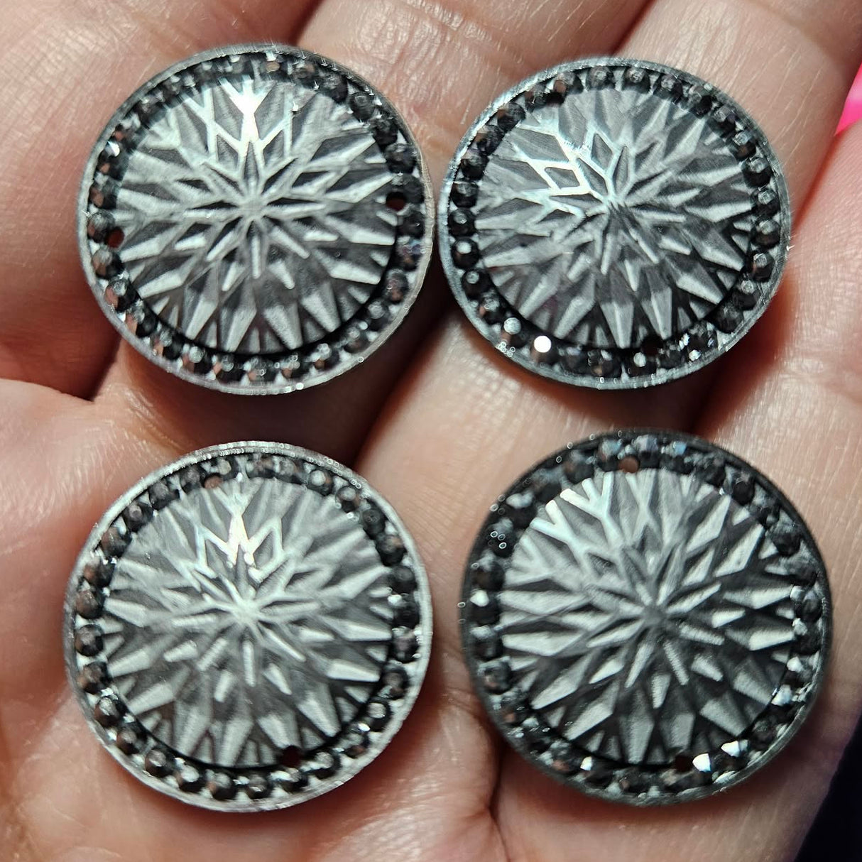 2 pair - 20mm Round Pewter Starblanket Resin AB Flatback Sew-On  - S209