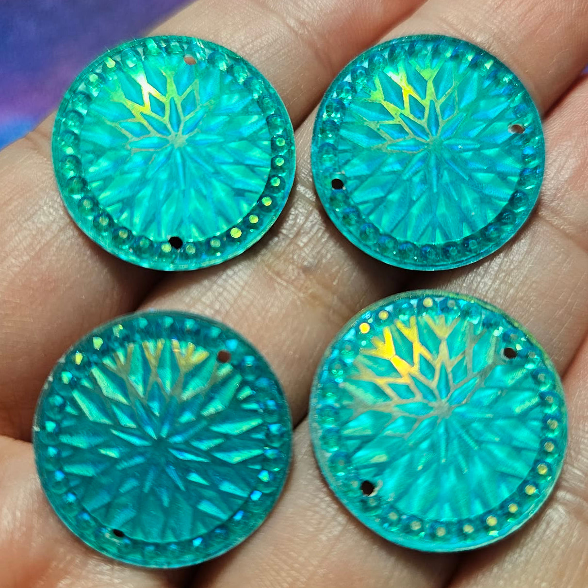 2 pair - 20mm Round Aqua Starblanket Resin AB Flatback Sew-On  - S211