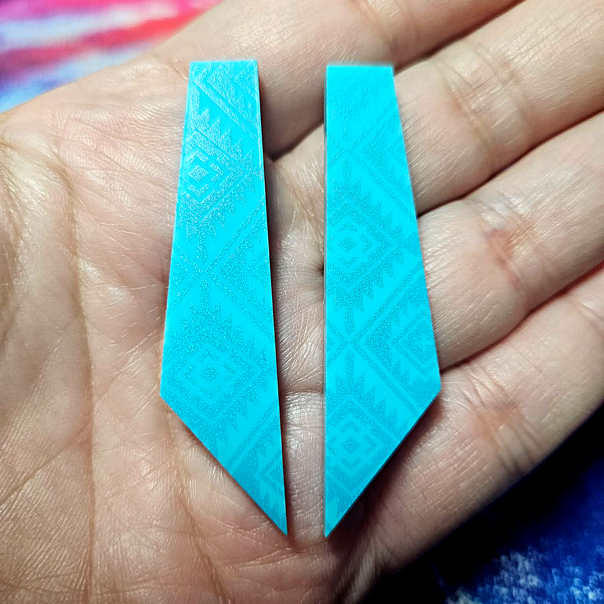 2" Turquoise Acrylic Tribal Print Angled Trapezoid - S54