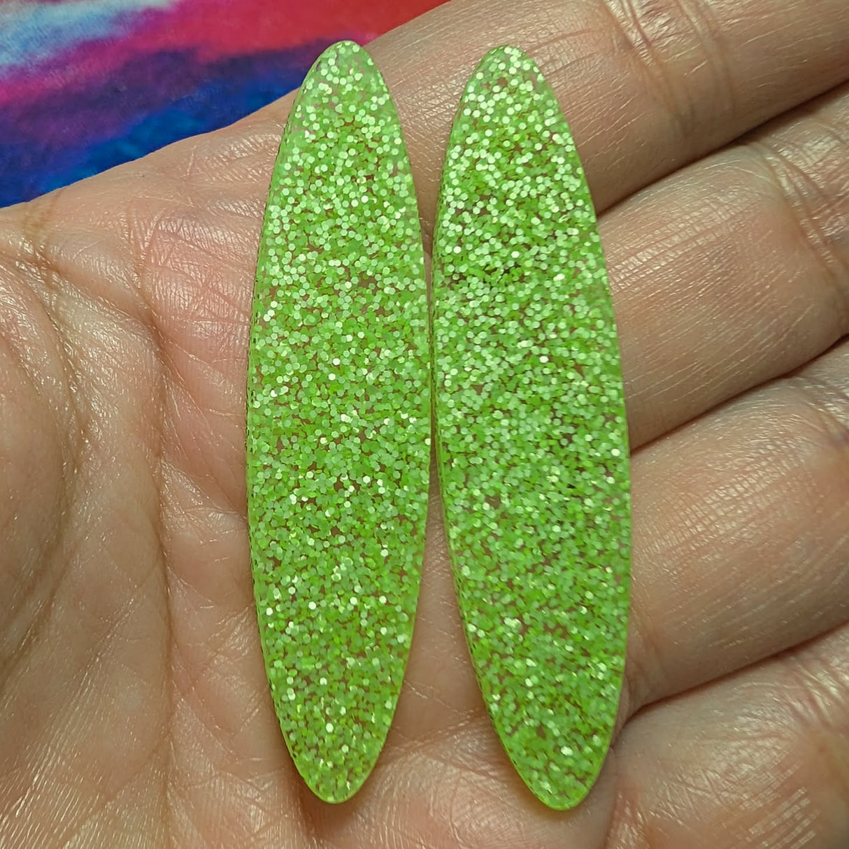 2" Neon Green Glitter Acrylic Ovals - S22