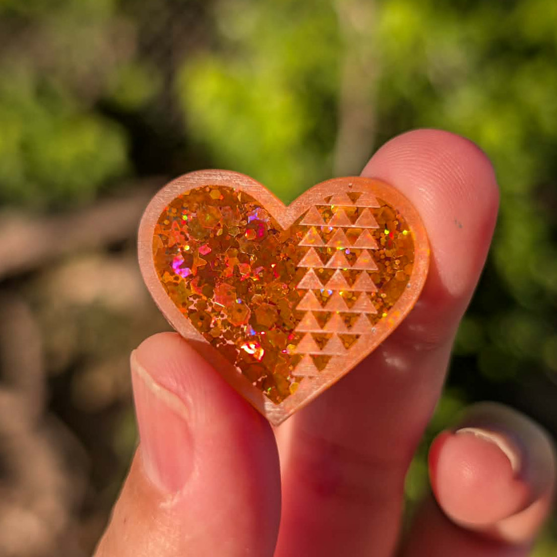 1" Orange Thunder-Heart Glitter Cabochons - S10