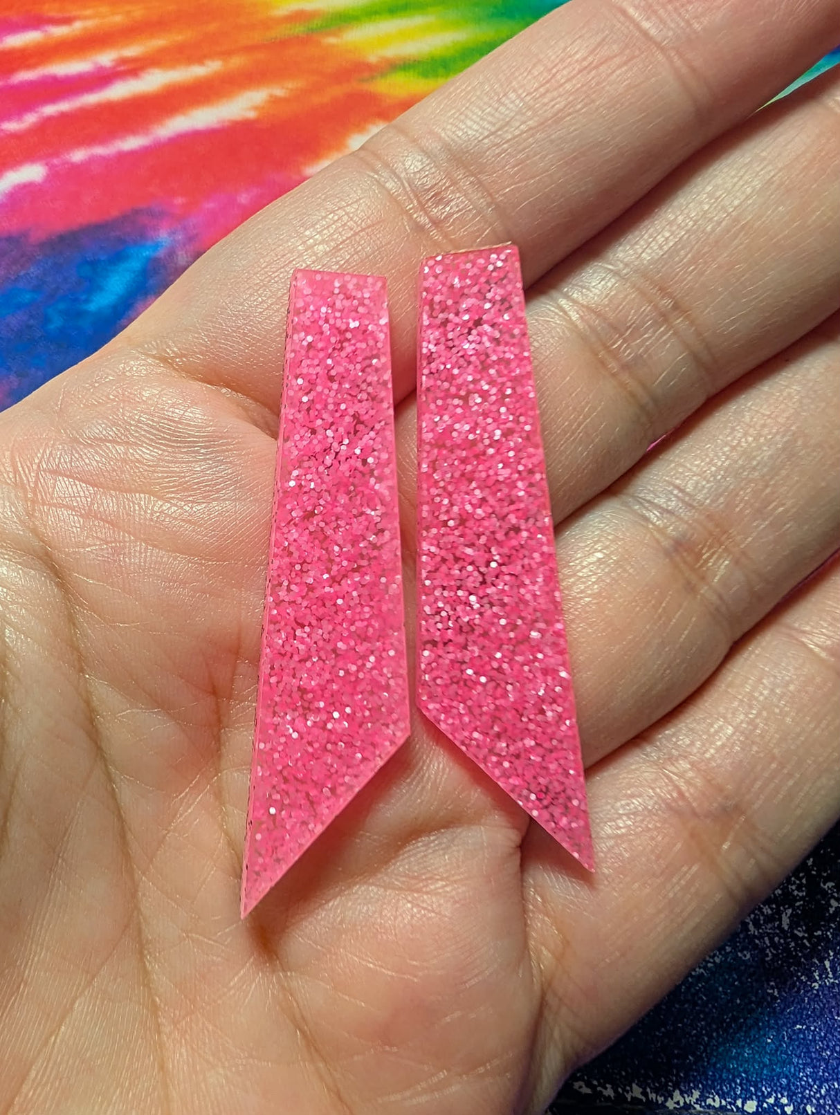 2" Neon Pink Glitter Acrylic Angled Trapezoid - S75