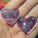 1" Pink Floral Heart Mirror Cabochon - S105