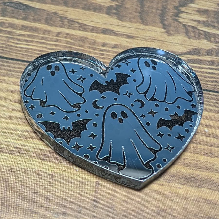 1" SpookyBoo Heart Mirror Cabochon - S177