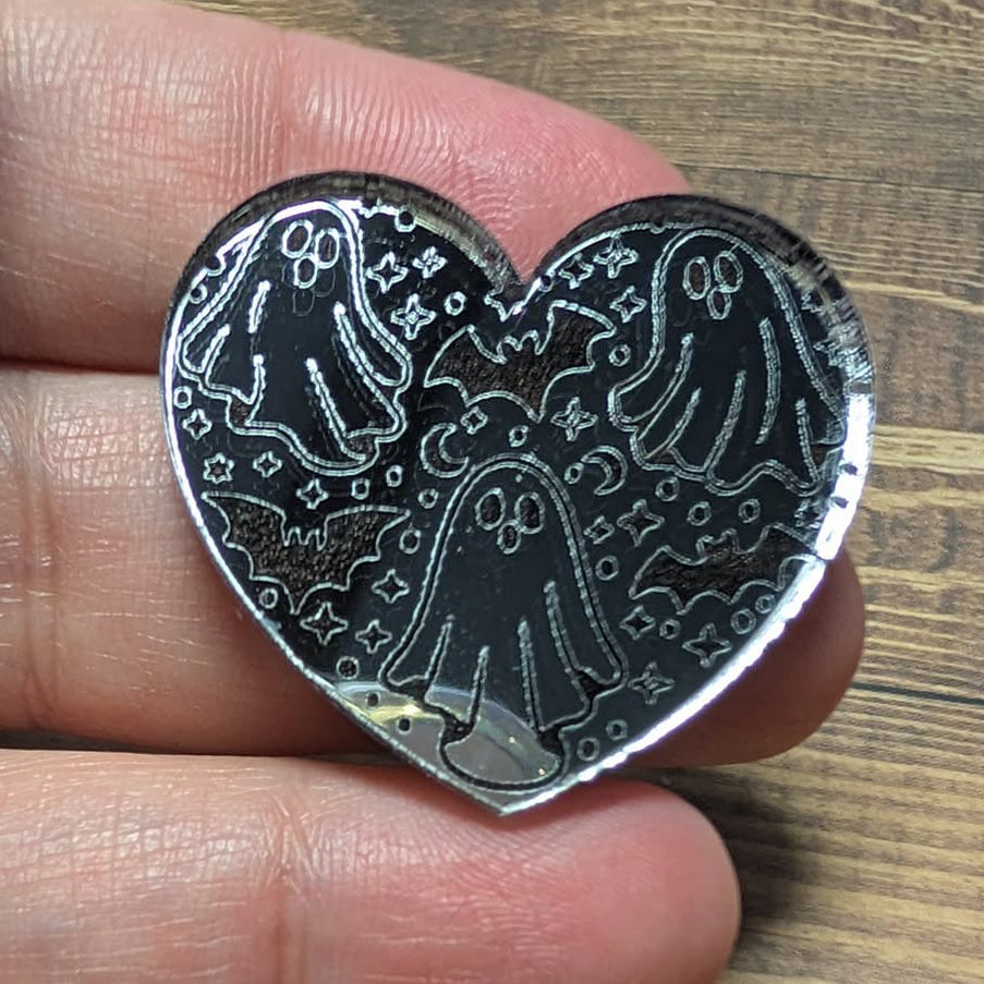 1" SpookyBoo Heart Mirror Cabochon - S177
