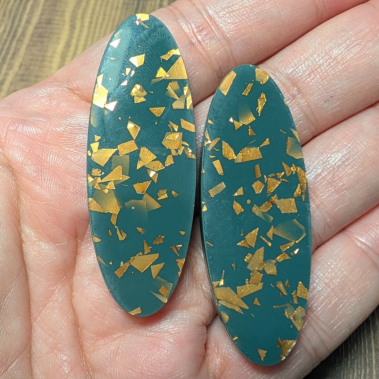 2" Sage & Copper Oval Glitter Cabochons - S1