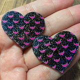 1" Batty For You - Black Holographic Heart Glitter Cabochons - S236