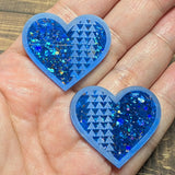 1 1/4" Blue Thunder-Heart Glitter Cabochons - P117