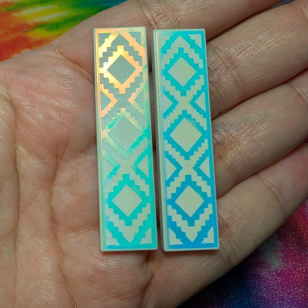 2" White Iridescent Tribal Rectangle - S117