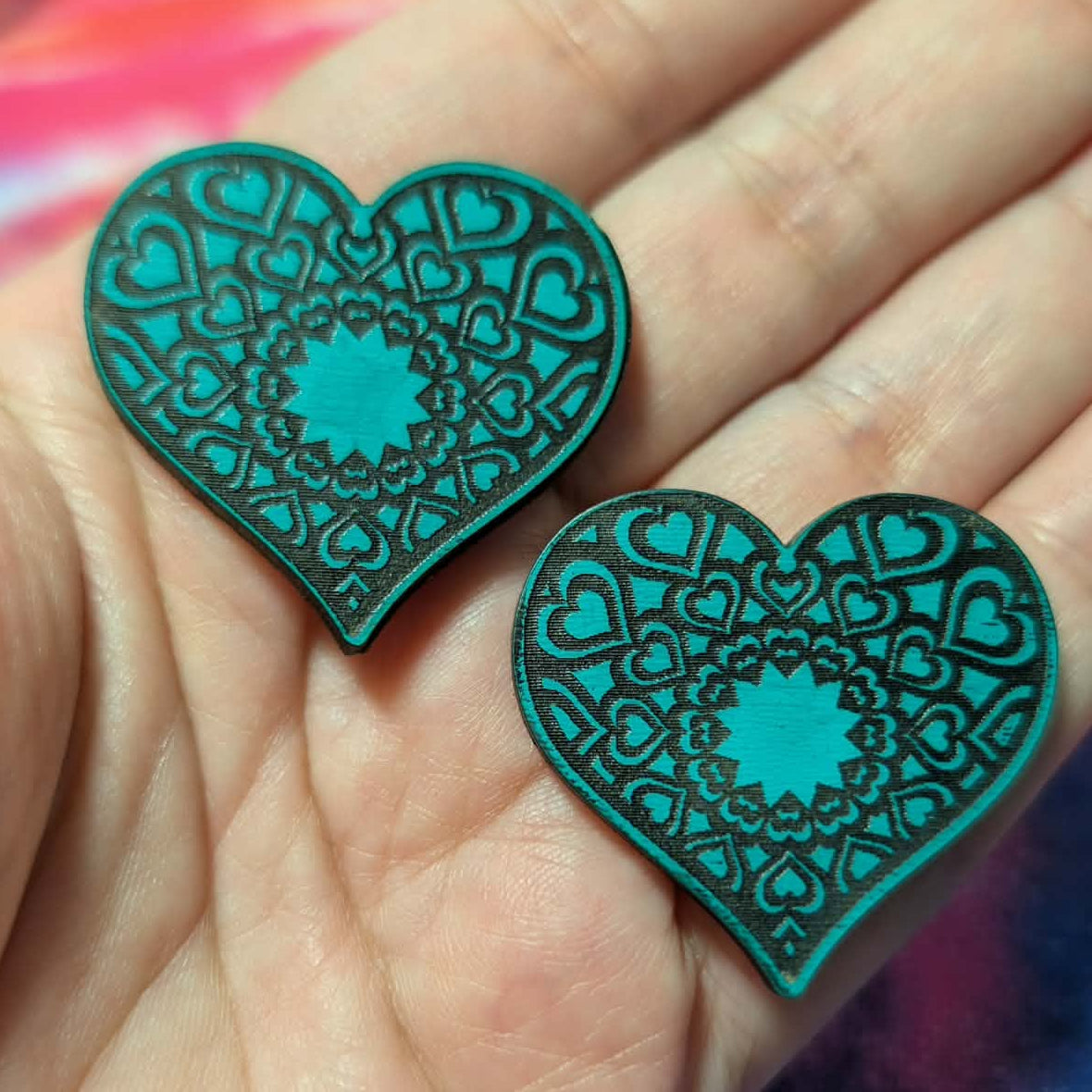 1 1/4" Holay Heart Turquoise Wood Cabochons - P125