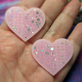 1 1/4" Baby Pink Thunder-Heart Glitter Cabochons - P135