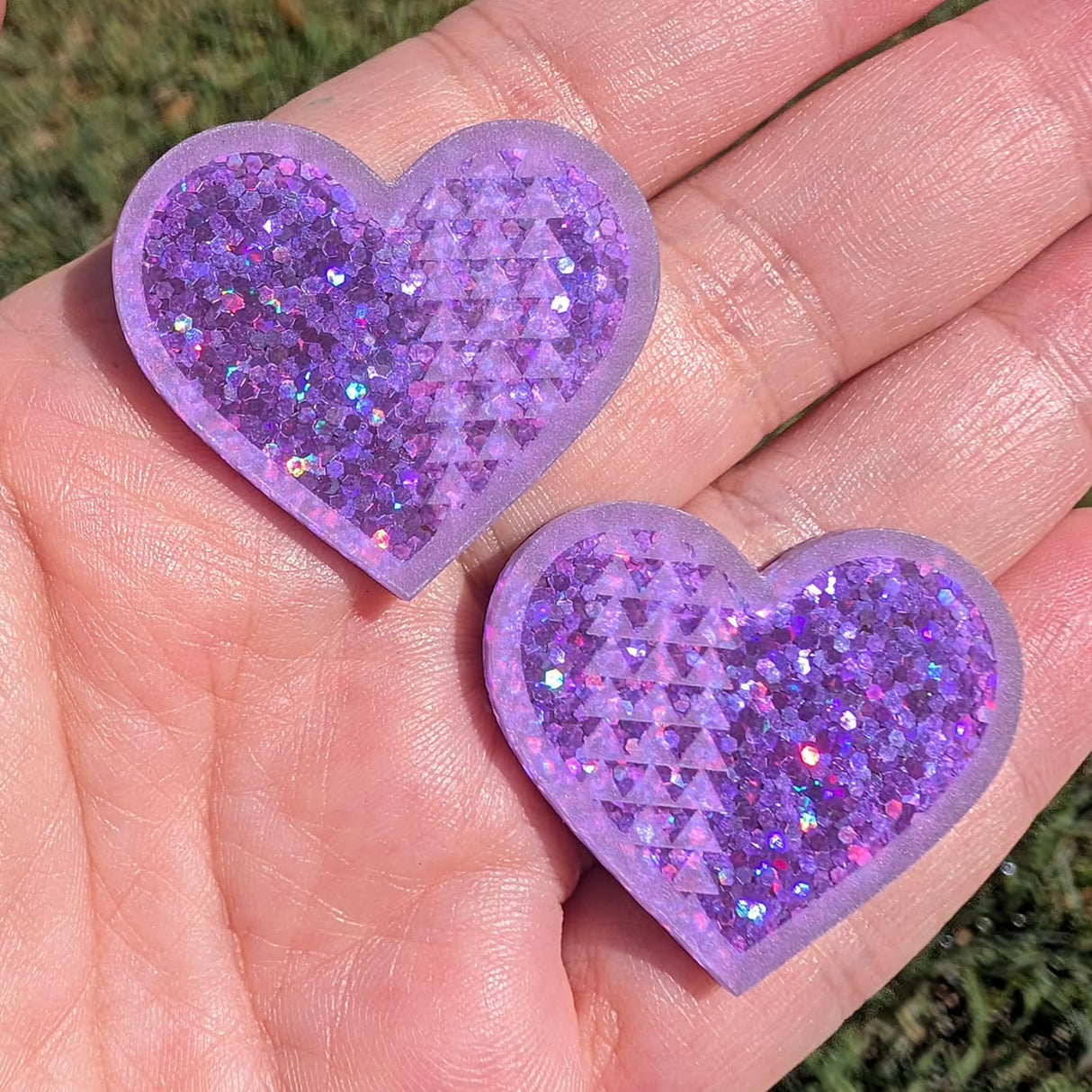 1 1/4" Purple Thunder-Heart Glitter Cabochons - P133