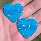 1 1/4" Aqua Blue Love Basket Heart Glitter Cabochons - P134