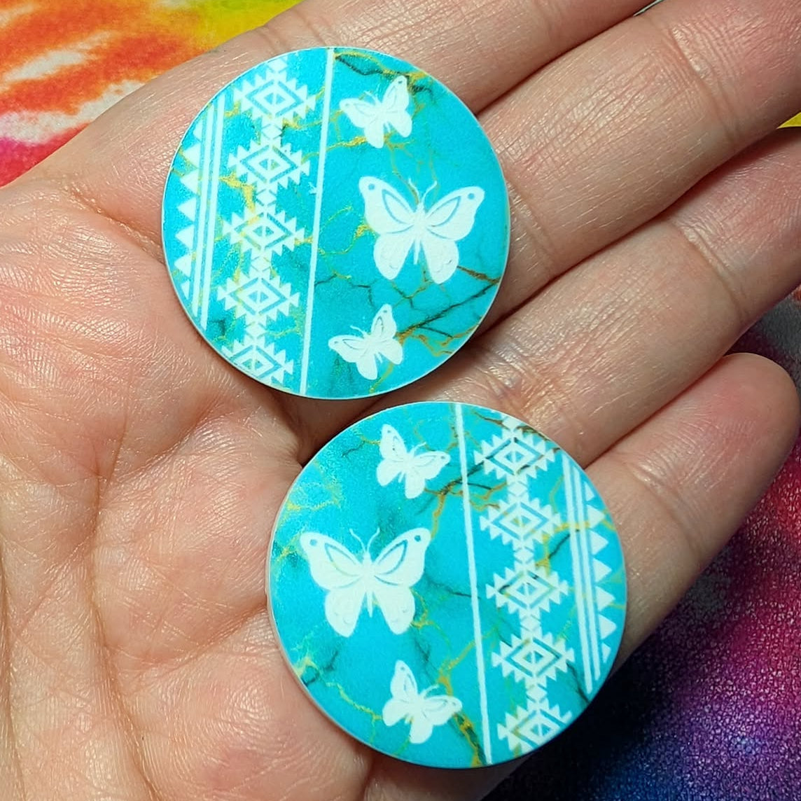 1 1/4" Turquoise Flutter Round Acrylic Cabochons - P126