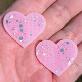 1" Baby Pink Thunder-Heart Glitter Cabochons - P132