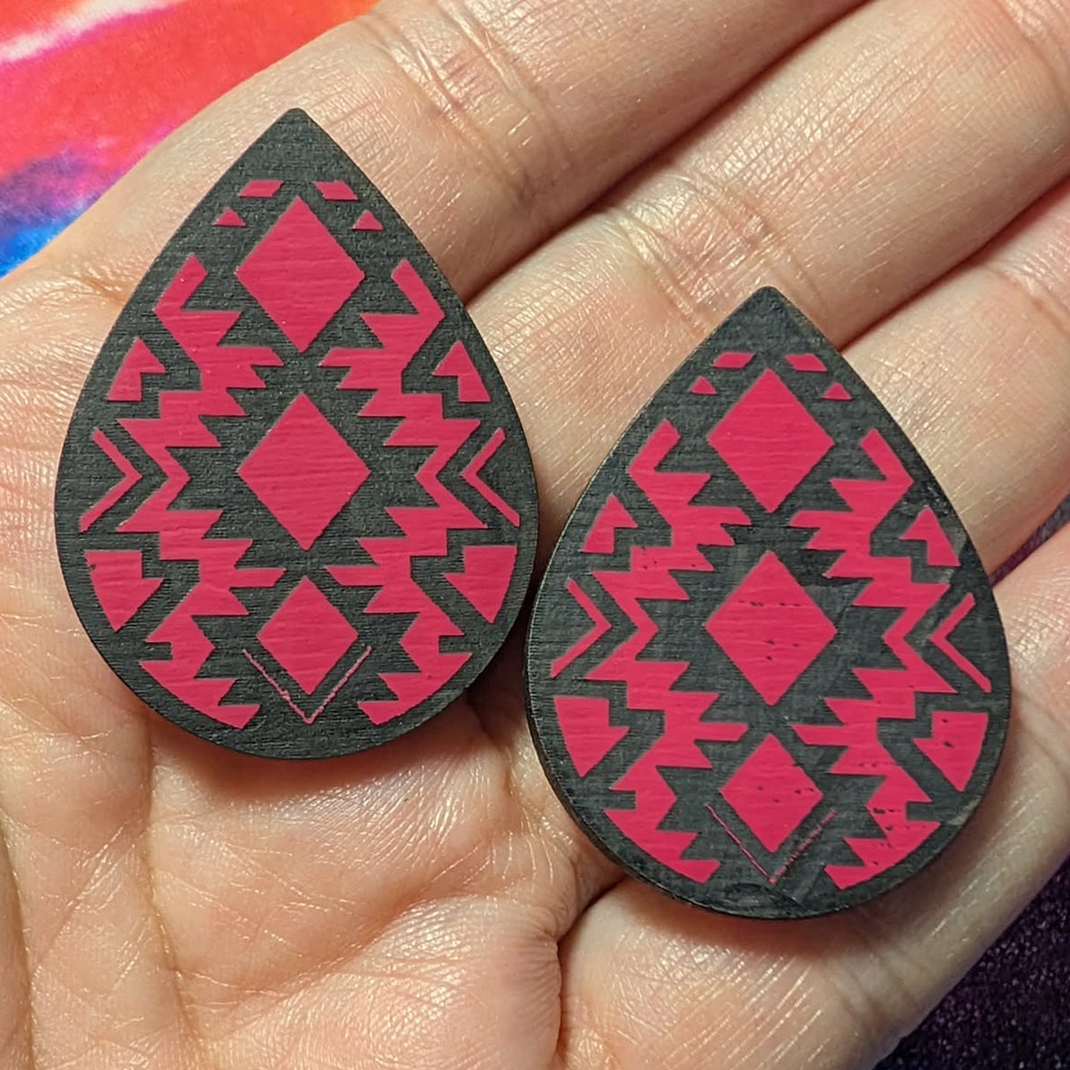 1.5" Pink & Black Oske Drop Wood Cabochons - P143