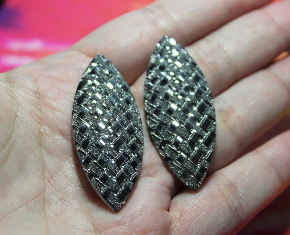 Pewter Navette Basket Weave Flatback Gems - A24