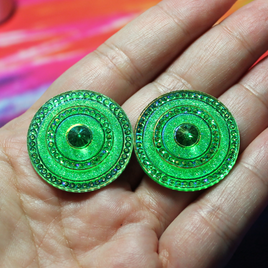 Green Round Spaceship AB Resin Cabochon Gems - A25