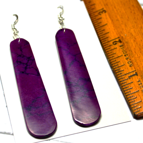 Synthetic Sugalite w/ Black Matrix Slab Earrings - SD20