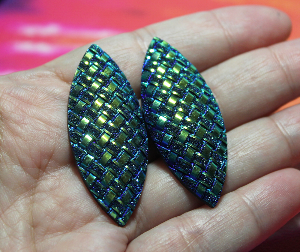 Dark Blue AB Navette Basket Weave Resin Flatback Gems - A34