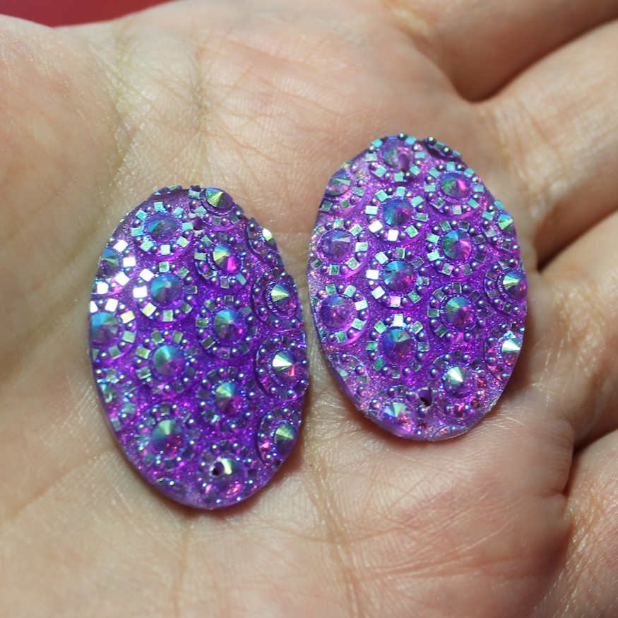 Purple Resin AB Starburst Oval Sew On Gems - A60