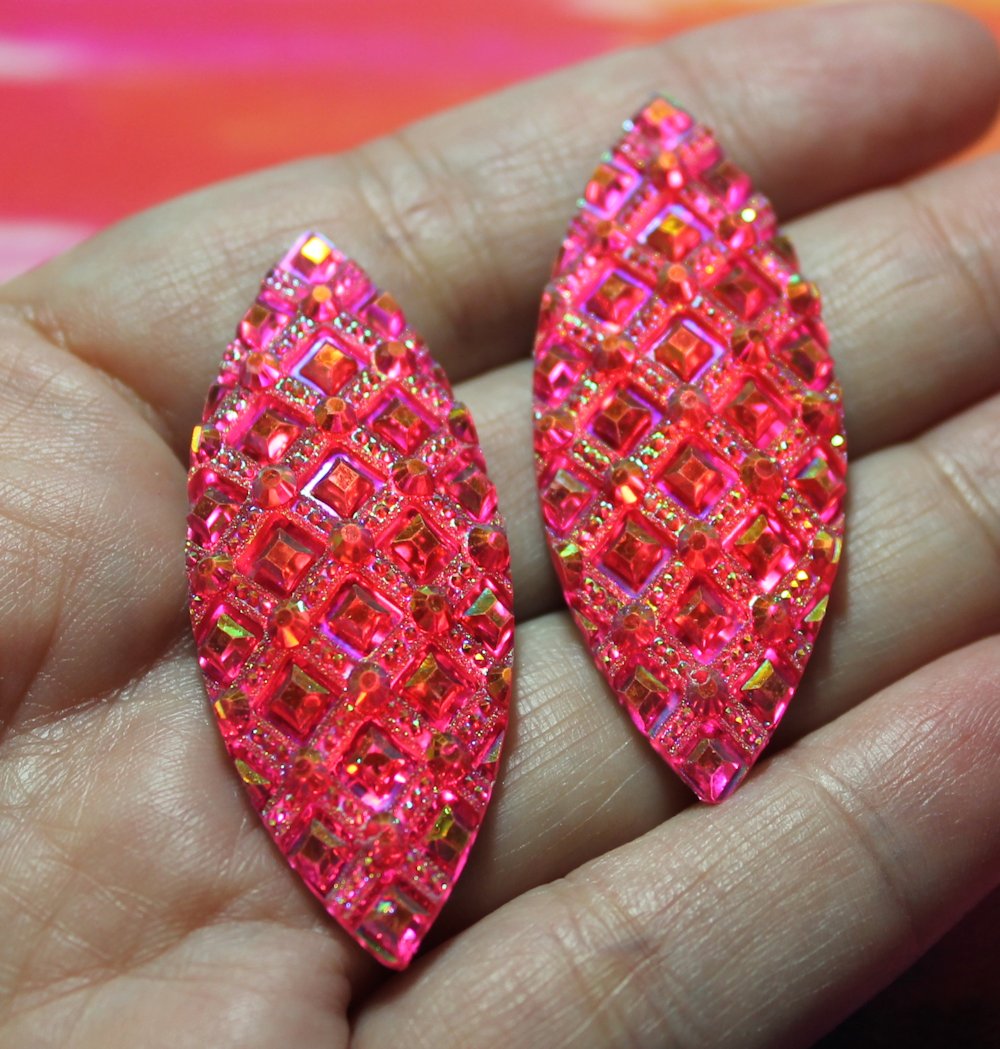 Fuchsia AB Studded Navette Resin sew on Gems - A63