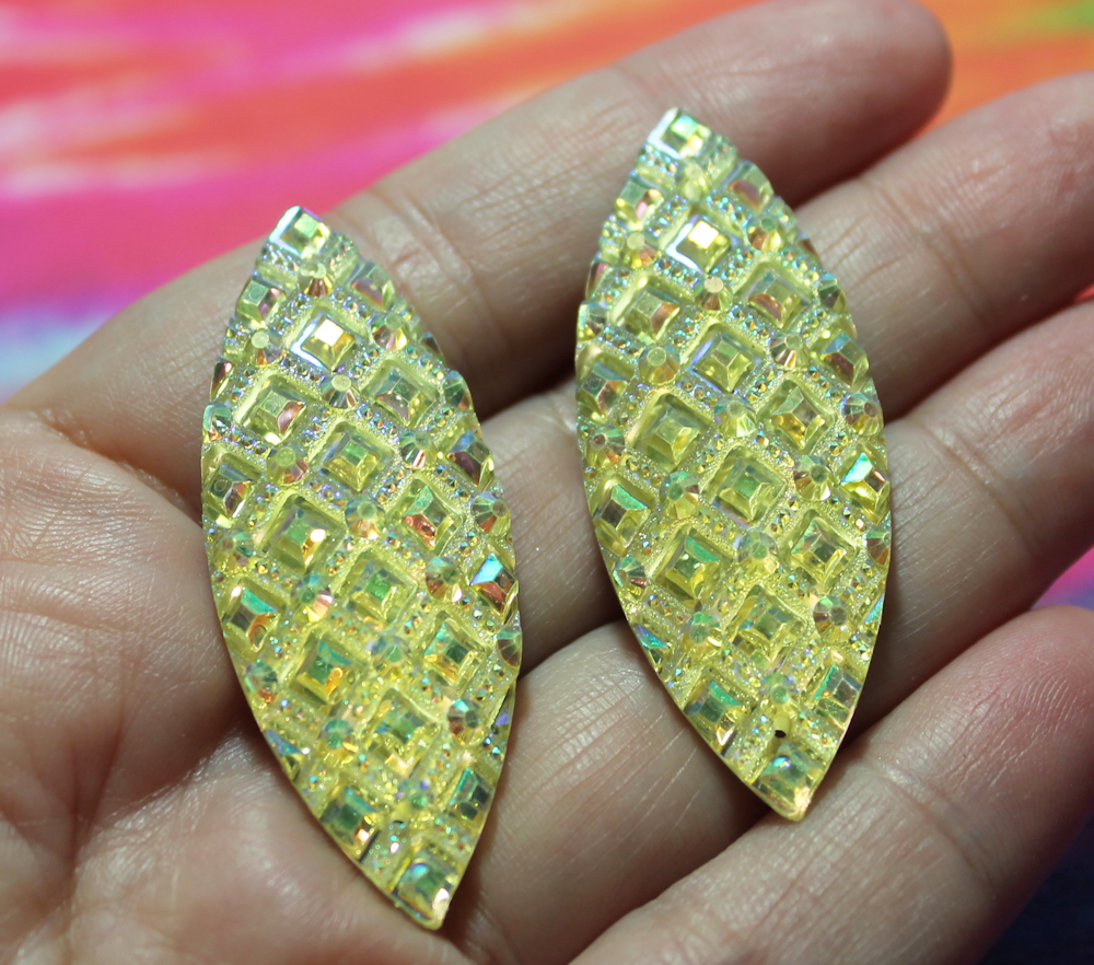 Lemon Ice AB Studded Navette Resin sew on Gems - A64