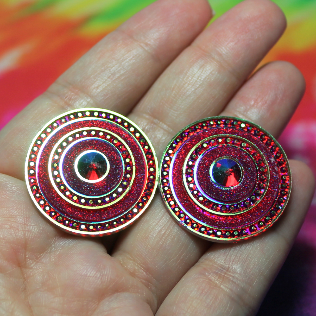 Red Round Spaceship AB Resin Cabochon Gems - A66