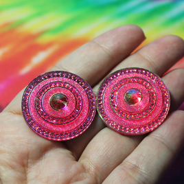 Fuchsia Round Spaceship AB Resin Cabochon Gems - A67