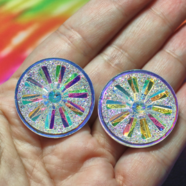 Clear AB Resin Round Sunburst Cabochon Gems - A70