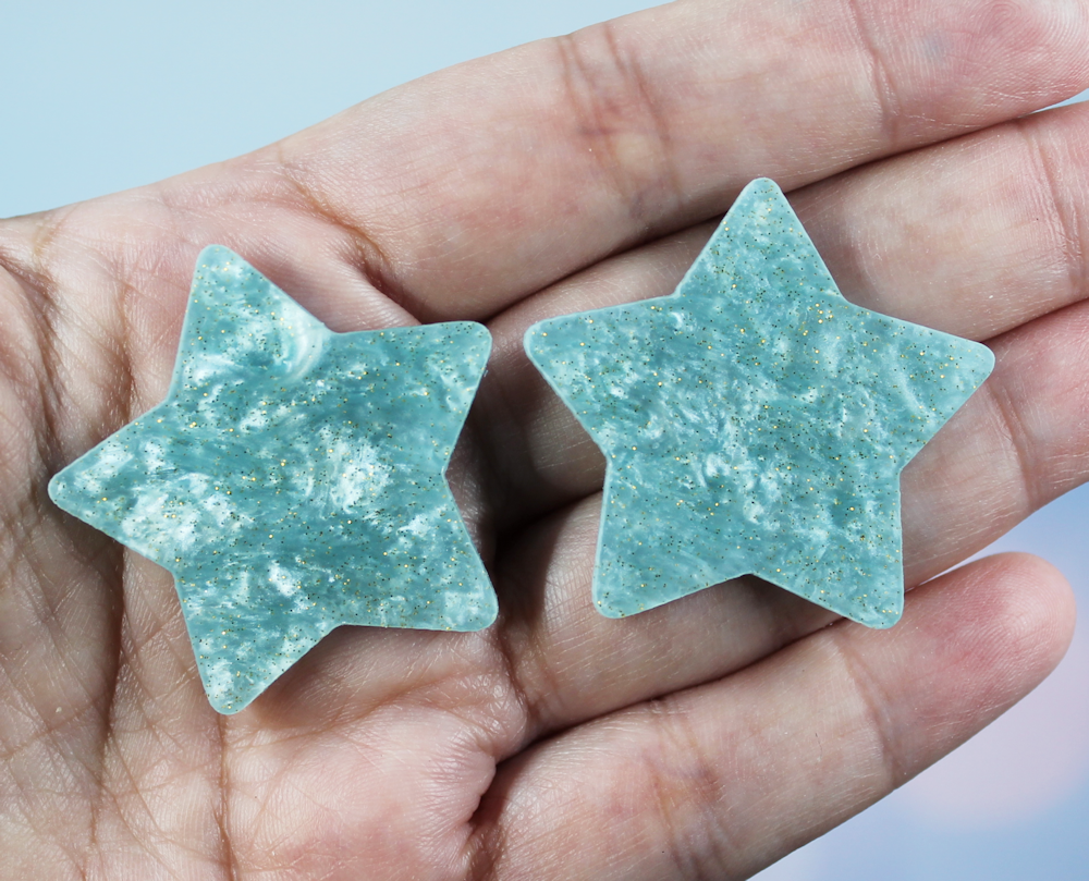 Aqua Glitter Pearl Star Resin Slab - S33