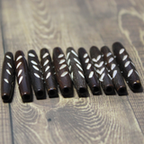 1 & 3/8" Brown Carved Hairpipe Beads 10 pieces - HP 9