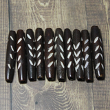 1 & 3/8" Brown Carved Hairpipe Beads 10 pieces - HP 9