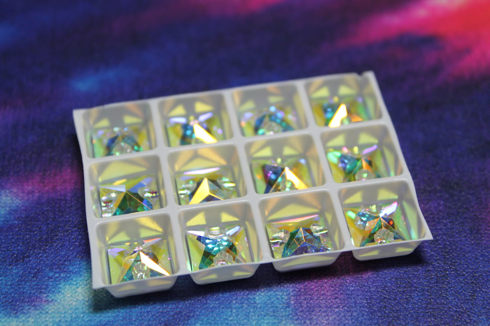 10mm (6 pr) Square Glass Clear AB Rhinestone - C224