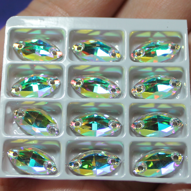 6x12mm (6 pr) Glass Navette Clear AB Rhinestone - C229