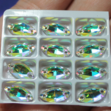 6x12mm (6 pr) Glass Navette Clear AB Rhinestone - C229