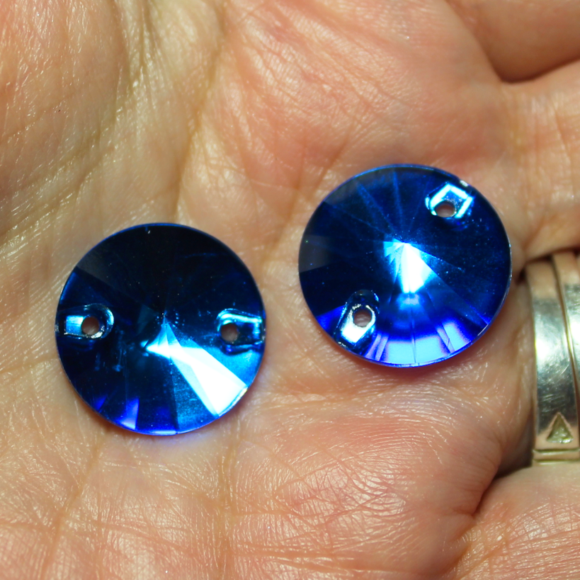 18mm (1 pr) Capri Blue Glass Rivoli Rhinestone - C239